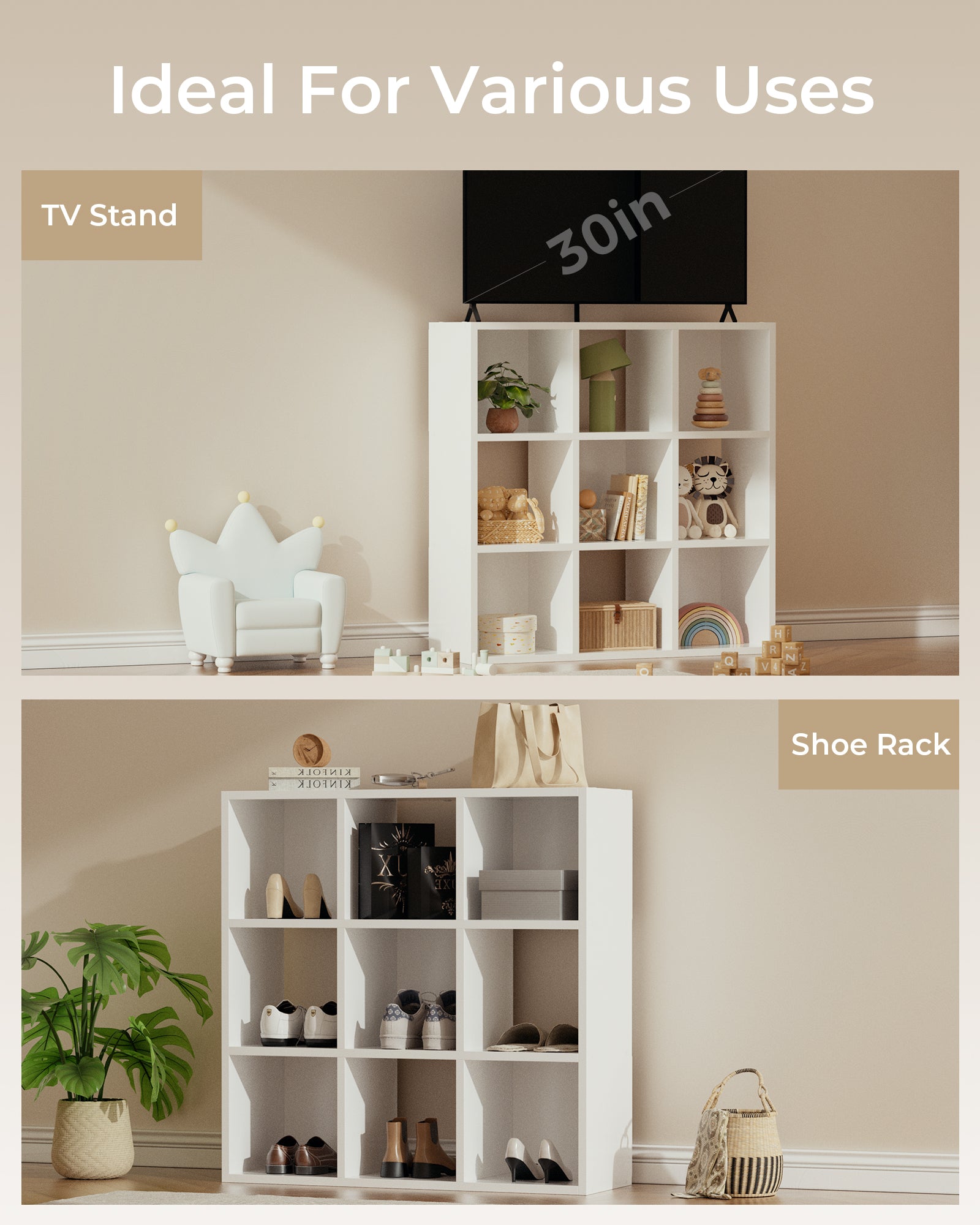 6/8/9 Cubes Wood Storage Organizer with Open Back and Removable Back Panels B3001-LUCKLIFE