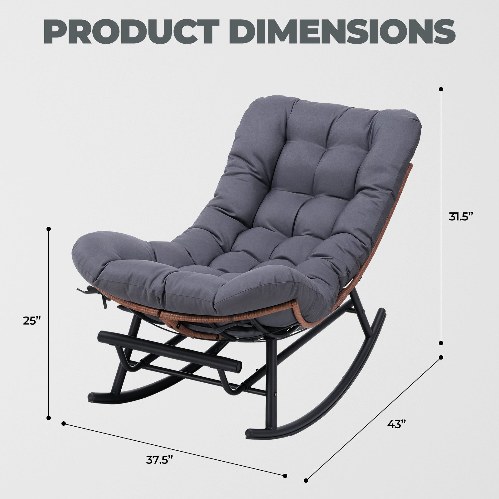 COMHOMA Outdoor Rocking Papasan Chair, Oversized Wicker Patio Rocker OT-CH03