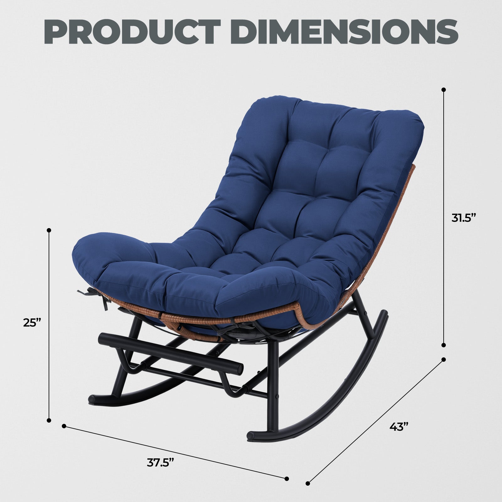COMHOMA Outdoor Rocking Papasan Chair, Oversized Wicker Patio Rocker OT-CH03