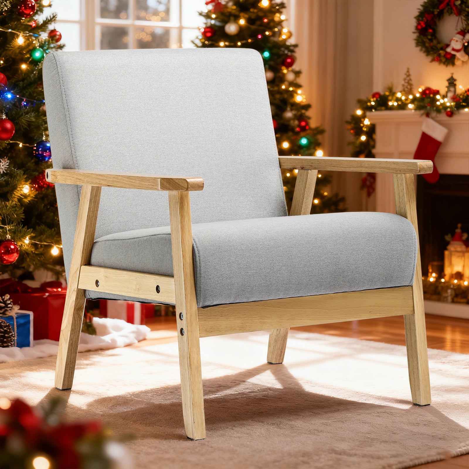 COMHOMA Solid Nature Wood Mid Century Modern Accent Chair H004