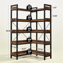 COMHOMA 5-Tier/6-Tier Corner Bookshelf, L-Shaped Metal Frame Shelf with Tall 14" Shelves HBOK1