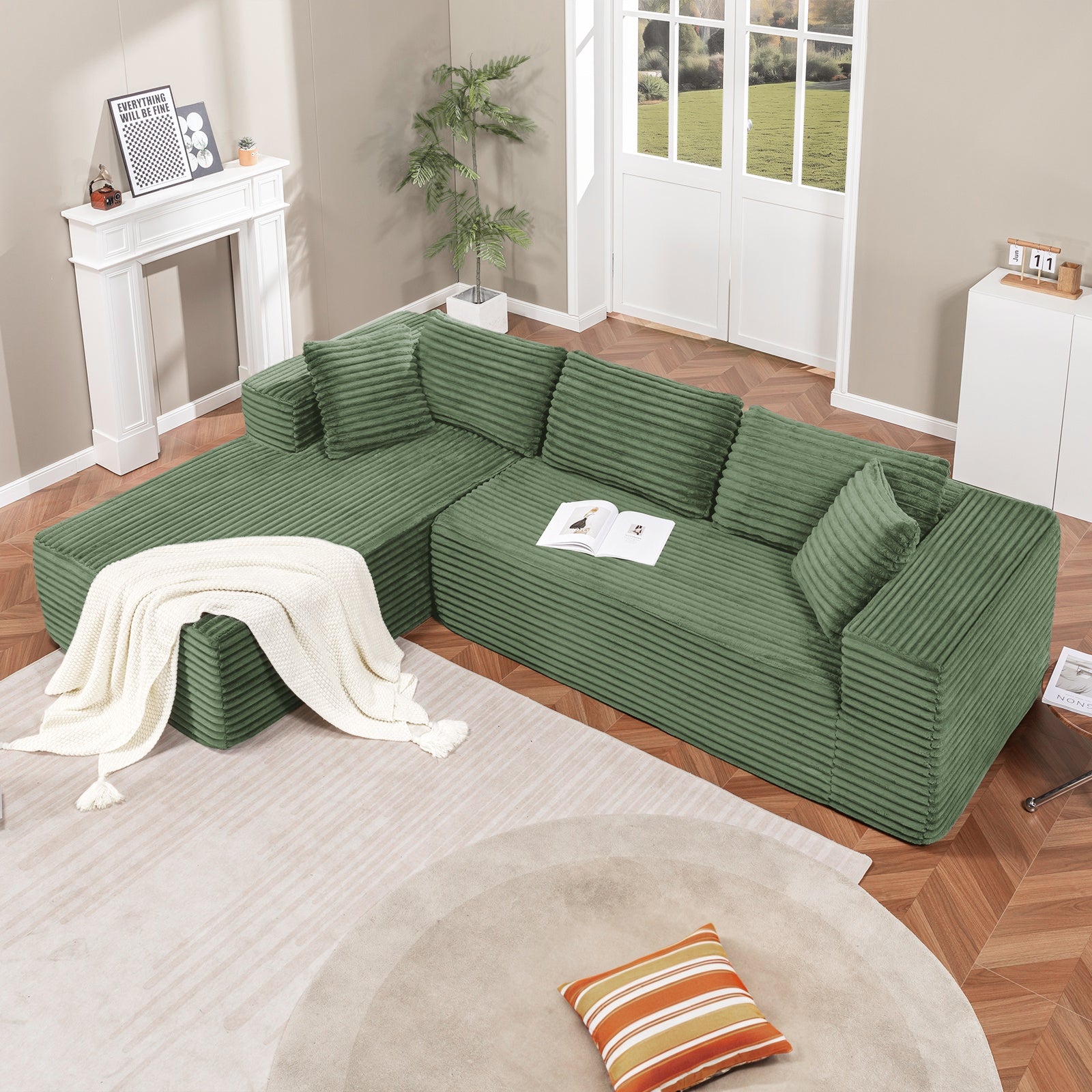 COMHOMA Modular Sectional Couch with L/R-Shape Chaise, Corduroy Upholstery & No Assembly Required B10