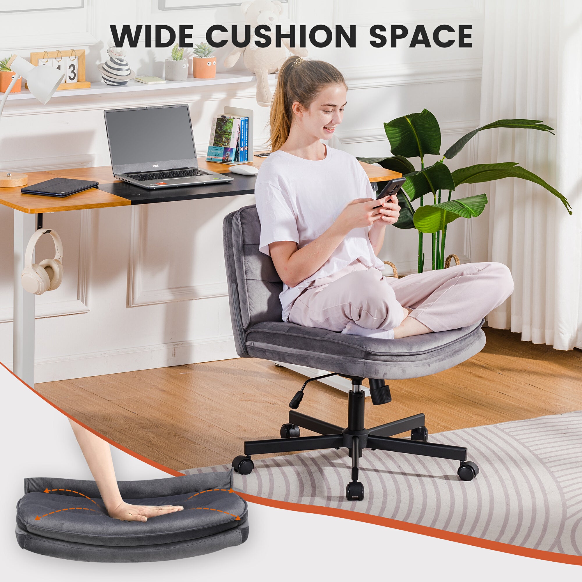 COMHOMA Armless Adjustable Criss Cross Vanity Computer Chair CH310