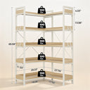 COMHOMA 5-Tier/6-Tier Corner Bookshelf, L-Shaped Metal Frame Shelf with Tall 14" Shelves HBOK1
