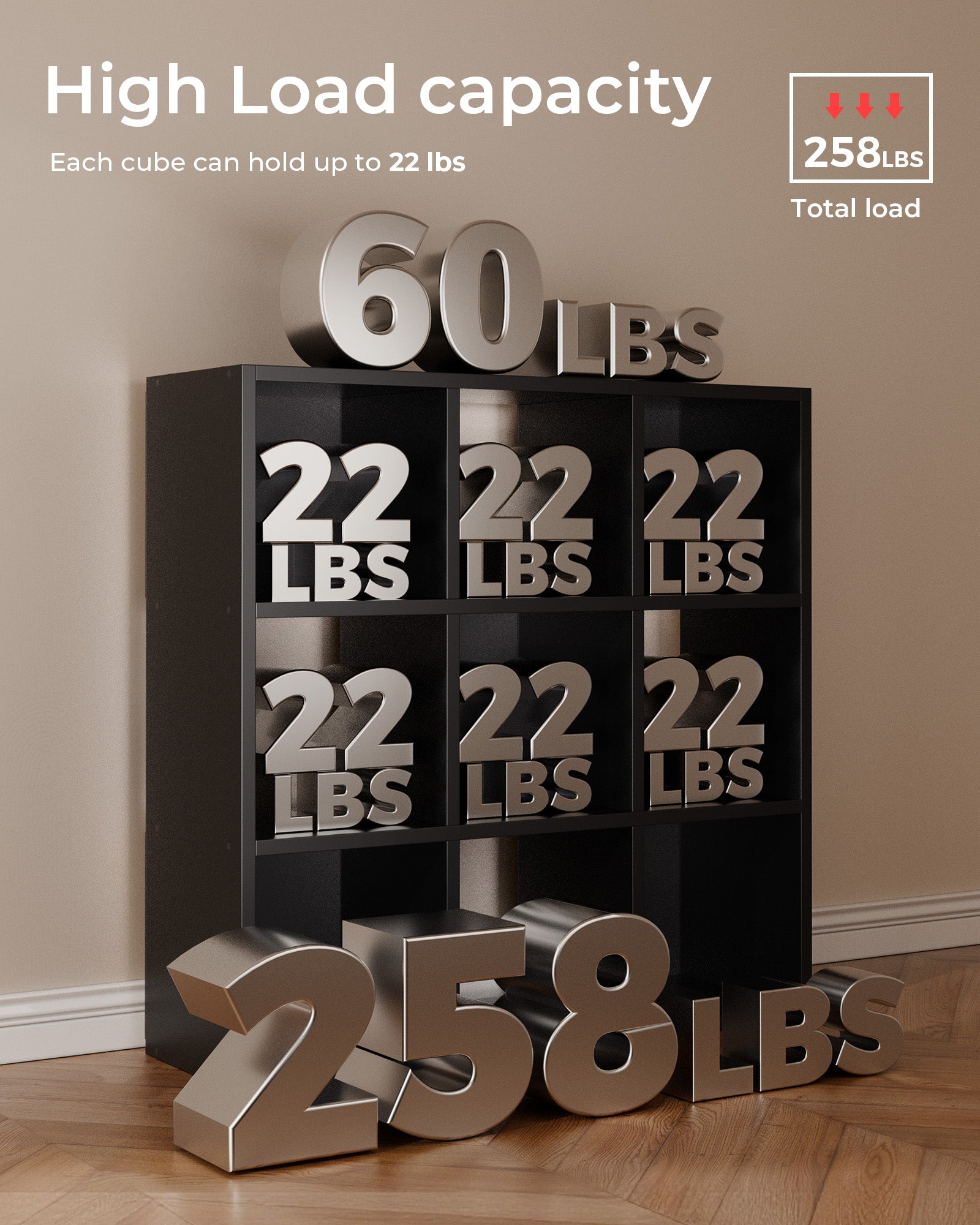 6/8/9 Cubes Wood Storage Organizer with Open Back and Removable Back Panels B3001-LUCKLIFE