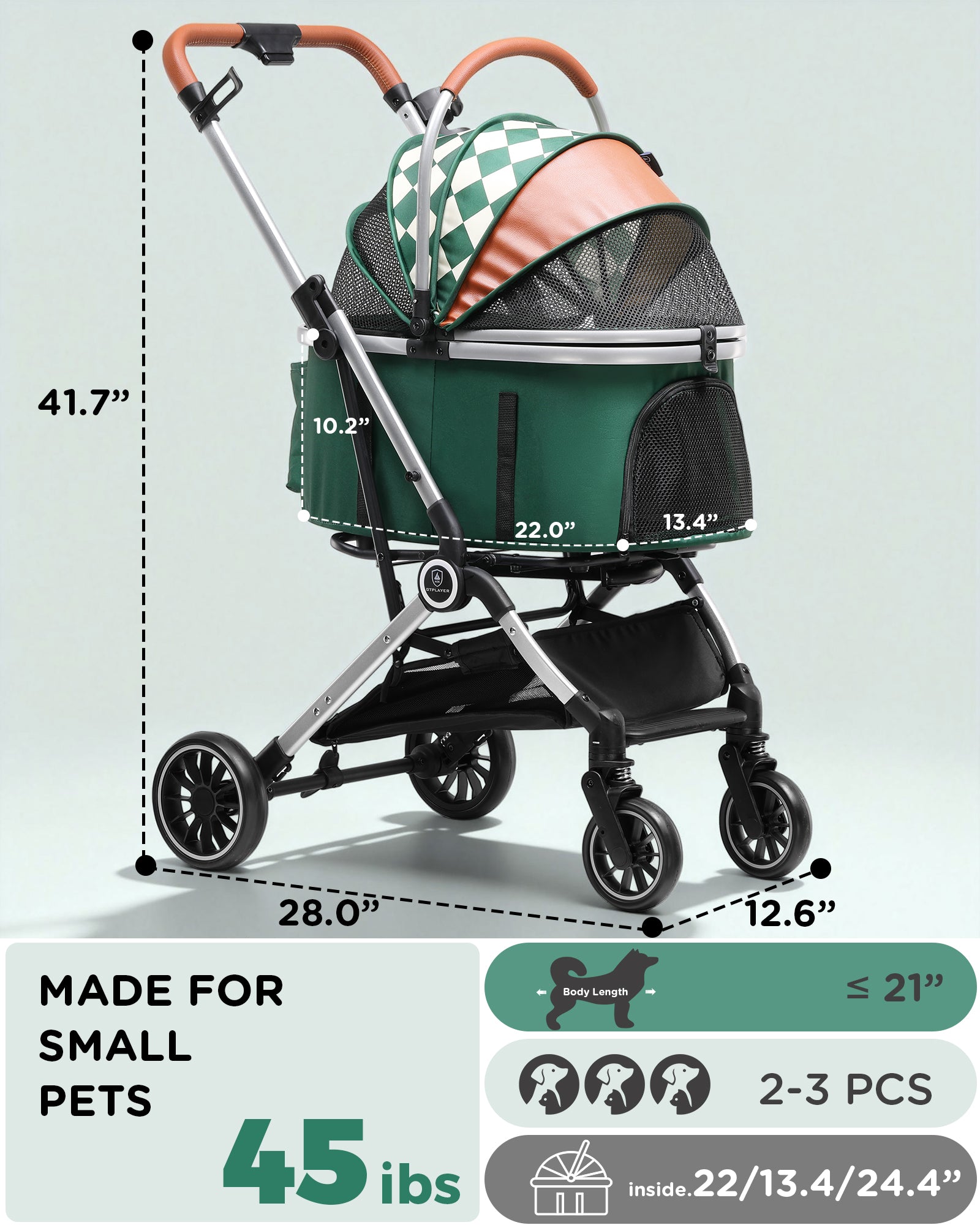 COMHOMA 3-in-1 Foldable Pet Stroller for Small Dogs & Cats Up to 45 lbs with Storage Basket and Cup Holder, PET-CART01