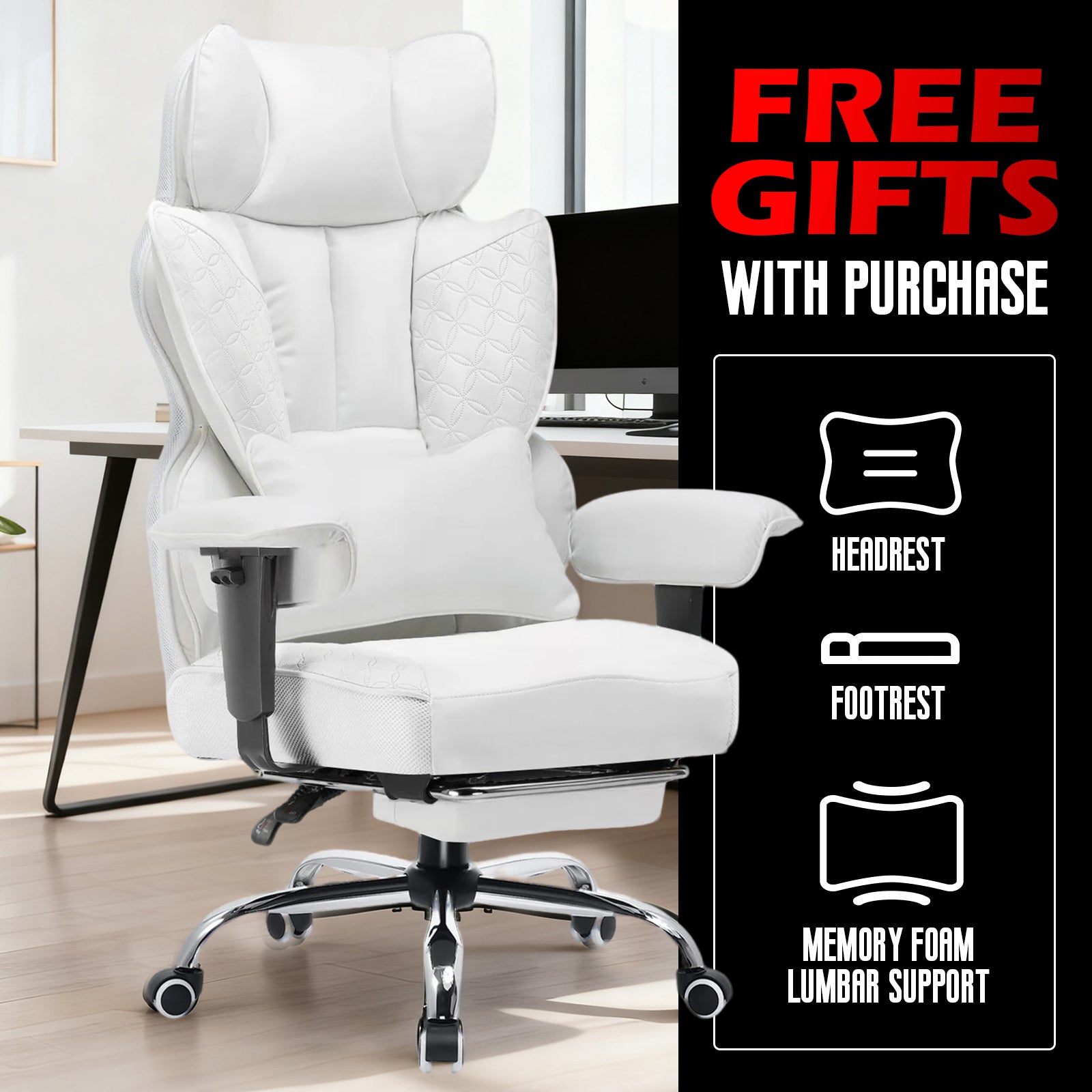 COMHOMA Upgraded Big and Tall Office Chair 400LBS with Pillow, Adjustable Armrest CH510