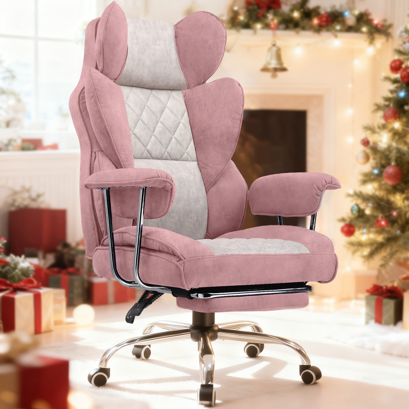Pink chair in festive setting