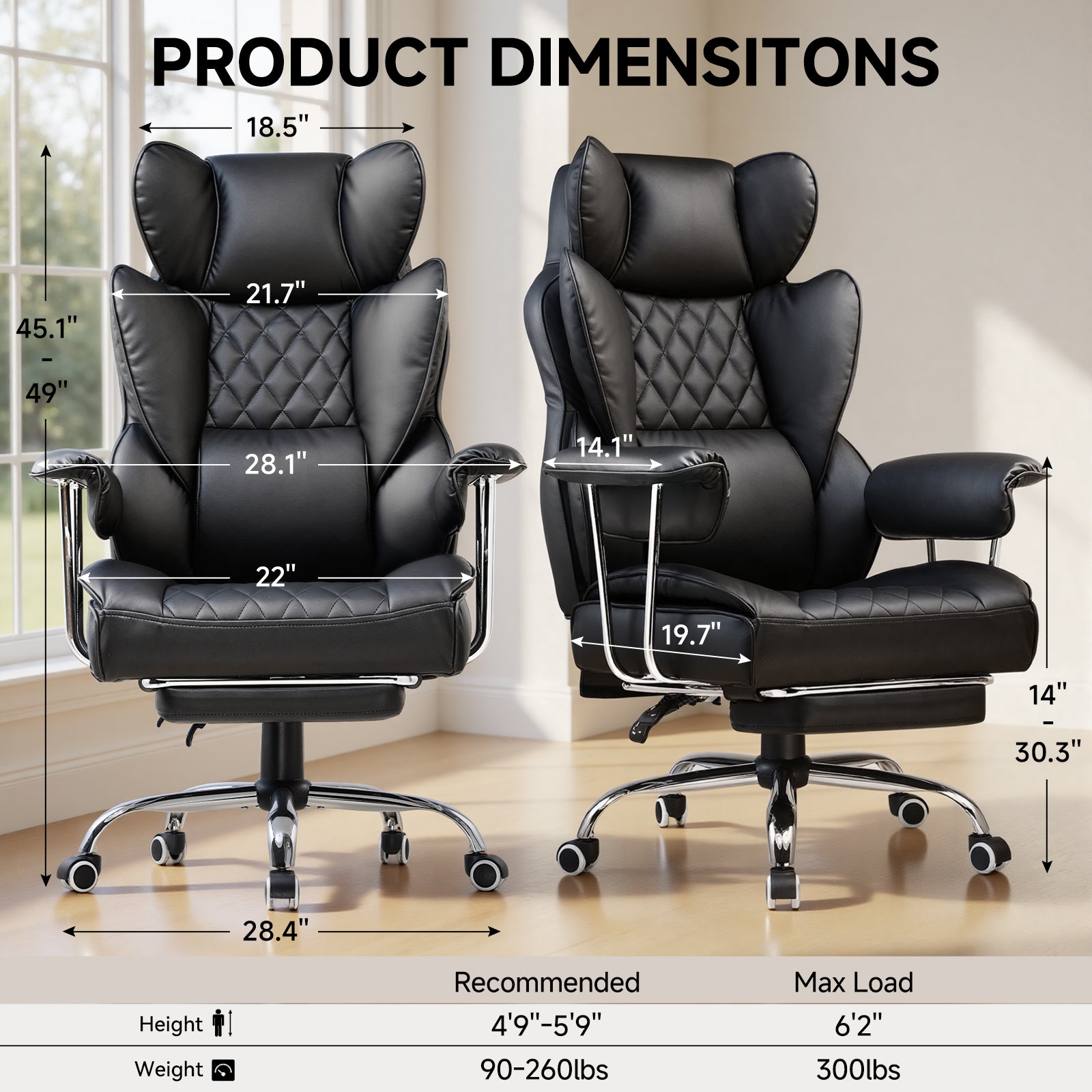 Product dimensions measurements with two chairs