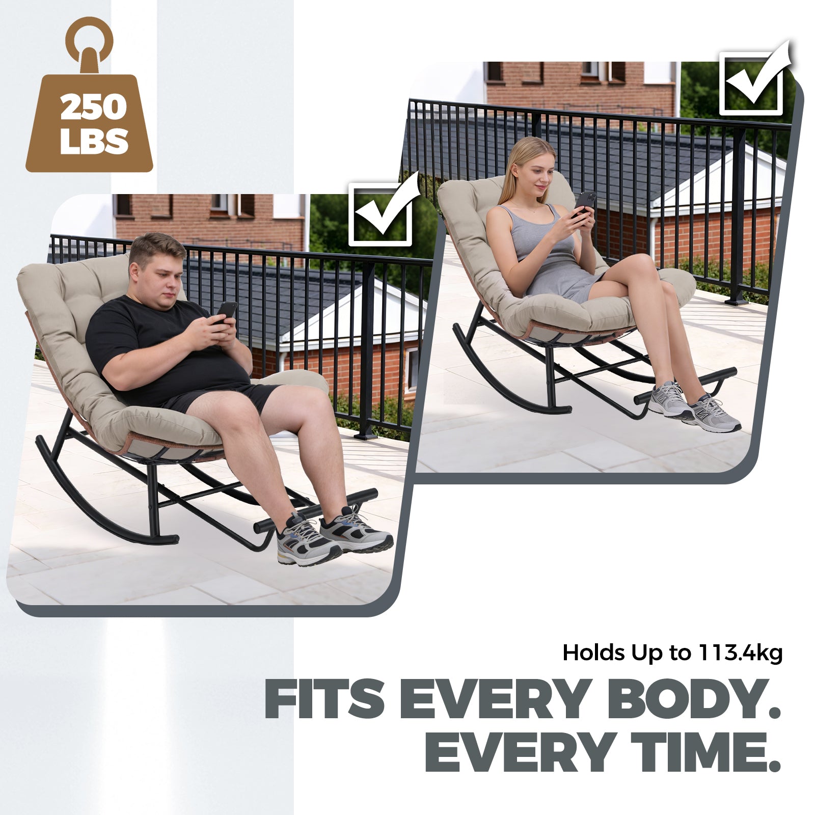 COMHOMA Outdoor Rocking Papasan Chair, Oversized Wicker Patio Rocker OT-CH03
