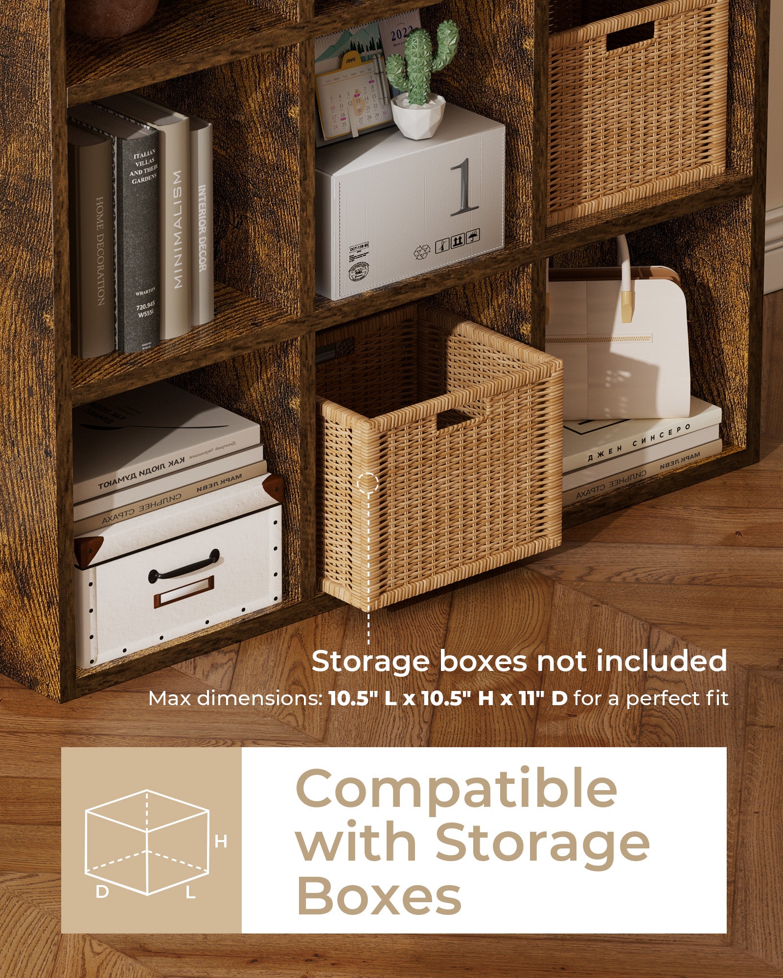 6/8/9 Cubes Wood Storage Organizer with Open Back and Removable Back Panels B3001-LUCKLIFE