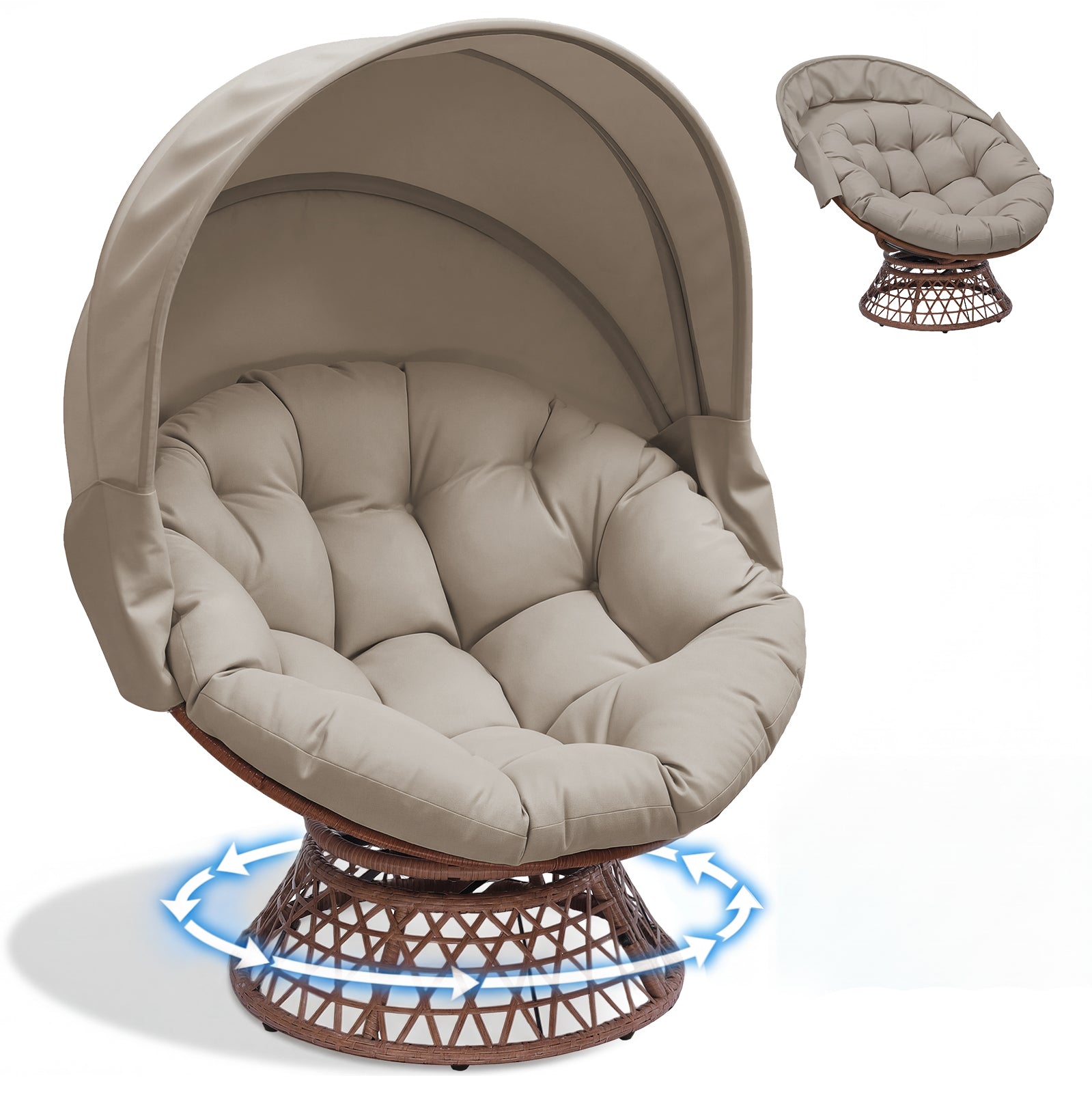 COMHOMA® Outdoor Rocking Papasan Chair, Oversized Wicker Patio Rocker OT-CH03