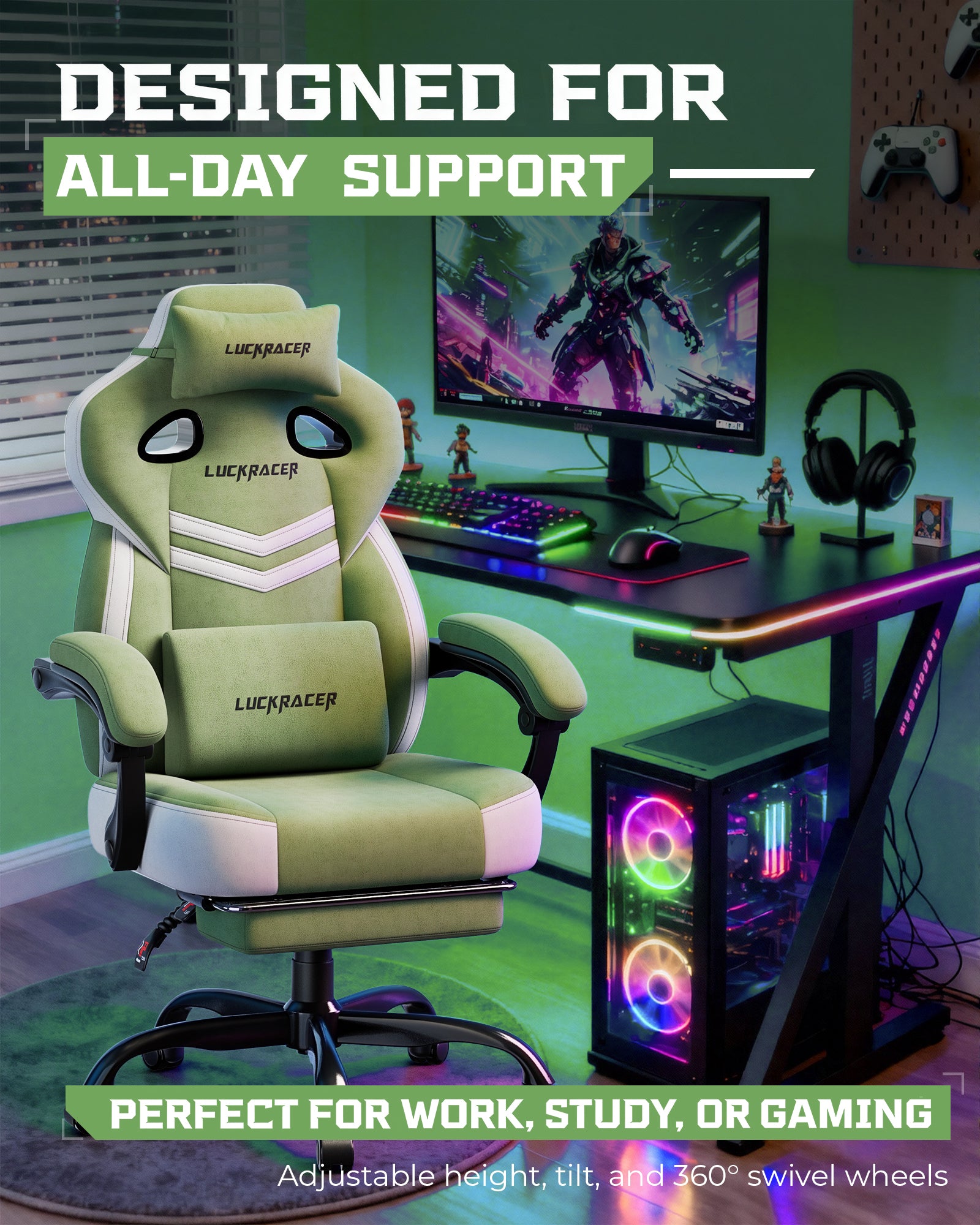 LUCKRACER Big and Tall Gaming Chair 350lbs with Footrest LR408