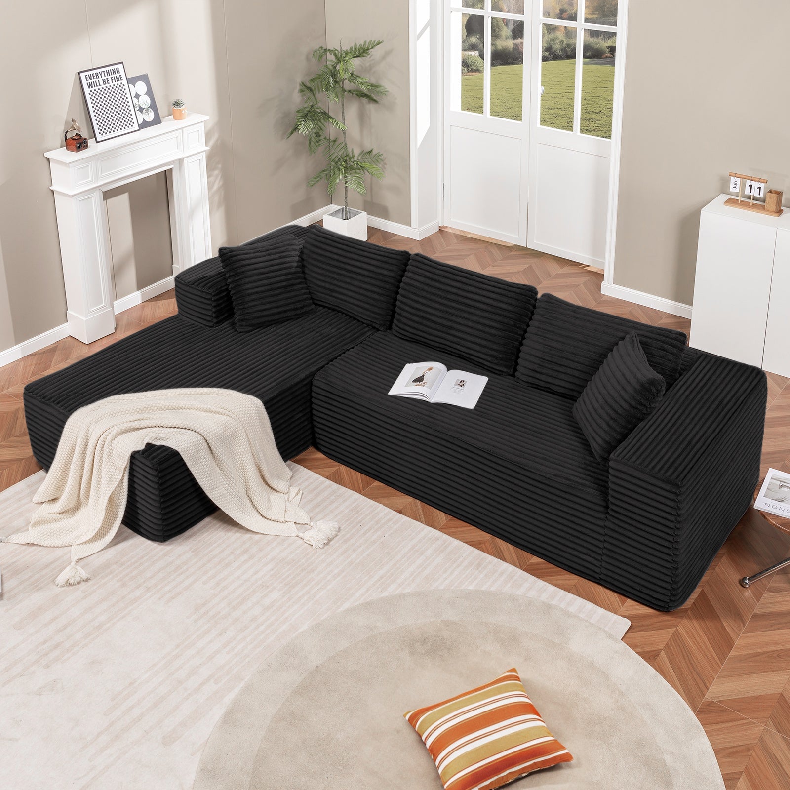 COMHOMA Modular Sectional Couch with L/R-Shape Chaise, Corduroy Upholstery & No Assembly Required B10