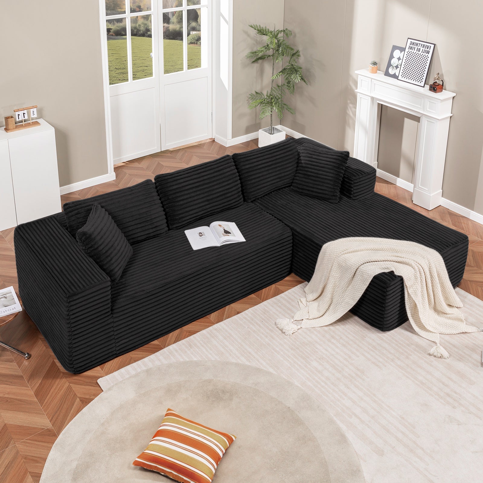 COMHOMA Modular Sectional Couch with L/R-Shape Chaise, Corduroy Upholstery & No Assembly Required B10