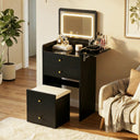 LUCKLIFE Small Makeup Vanity Desk with Mirror and Lights, Small 3 in 1 Vanity Table with Visible Glass Top, Flip Top & 3 Drawers B500