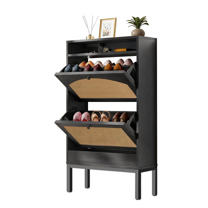 Shoe Storage Cabinet with 2 Flip Drawers & Charging Station