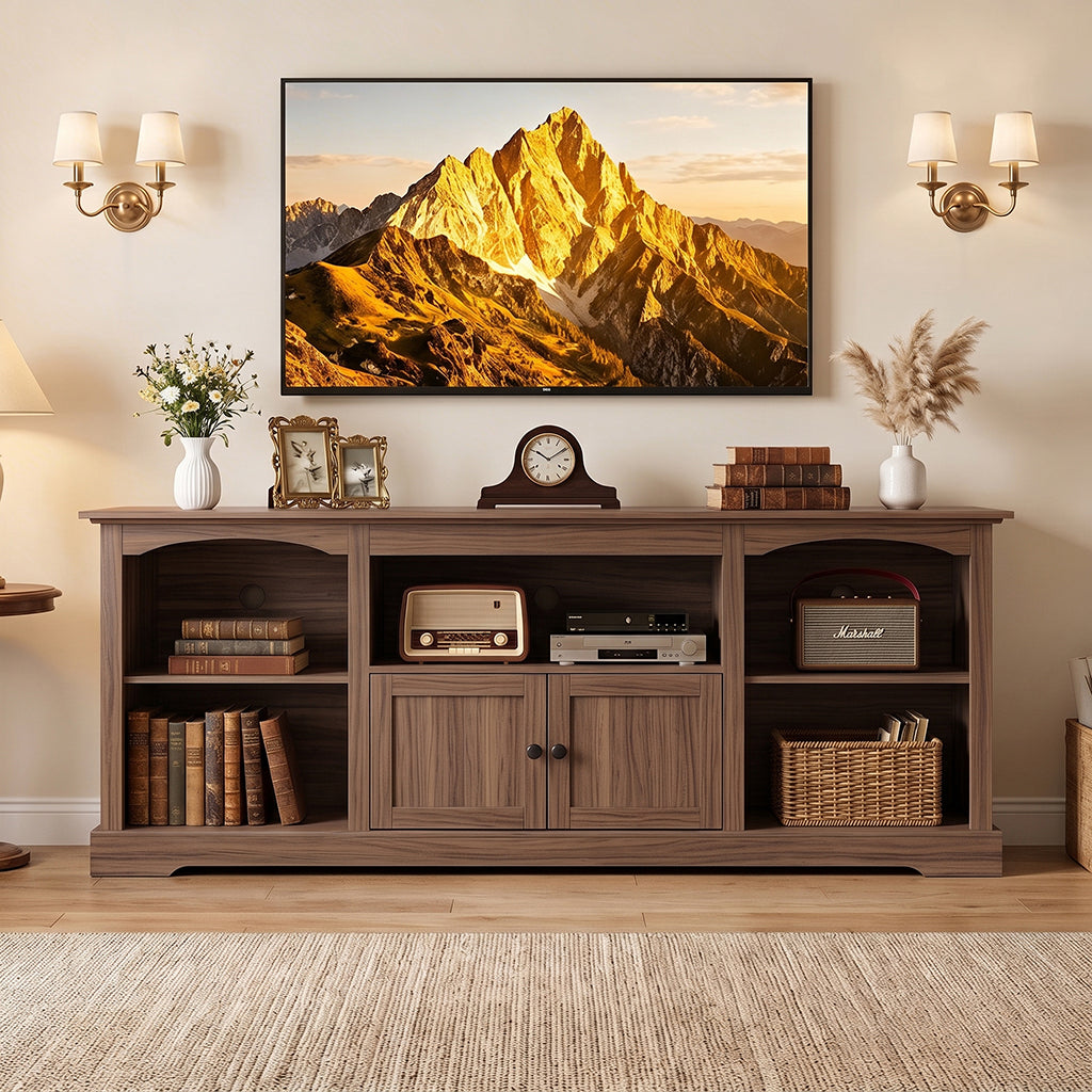 COMHOMA® 71" TV Stand for up to 80 Inch TV, Modern Farmhouse Entertainment Center with Open Storage Shelves and Cable Management Holes for Living Room H1004