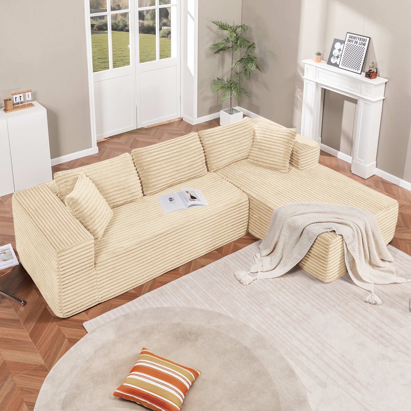 COMHOMA Modular Sectional Couch with L/R-Shape Chaise, Corduroy Upholstery & No Assembly Required B10