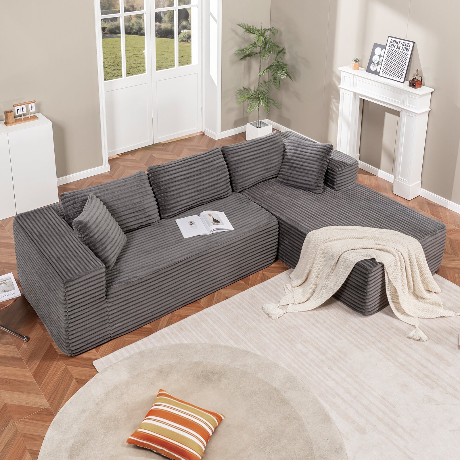 COMHOMA Modular Sectional Couch with L/R-Shape Chaise, Corduroy Upholstery & No Assembly Required B10