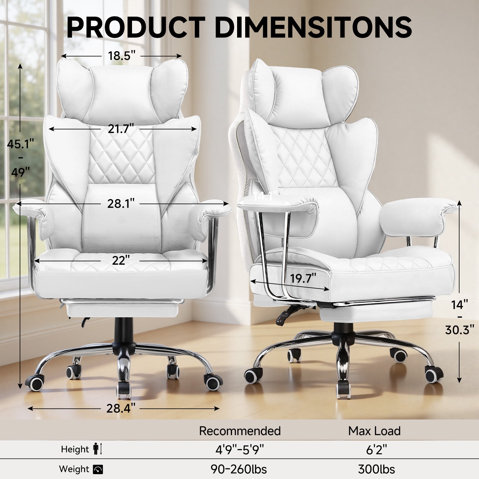Product dimensions with two chairs side by side