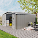 Campcraft  Outdoor Storage Shed 10×14 FT with 3 Lockable Doors,Utility Tool Shed Metal Storage Garden Sheds  Frame and 4 Vents,for Backyard,Patio,Lawn,Light Grey