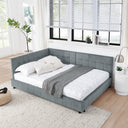 Full Size Upholstered Tufted Bed Frame, Sofa Bed Frame with Comfortable Backrest and Armrests, Full Size Bed for Bedroom, Living Room,Velvet, Grey(80.5''*59''*30.5'')
