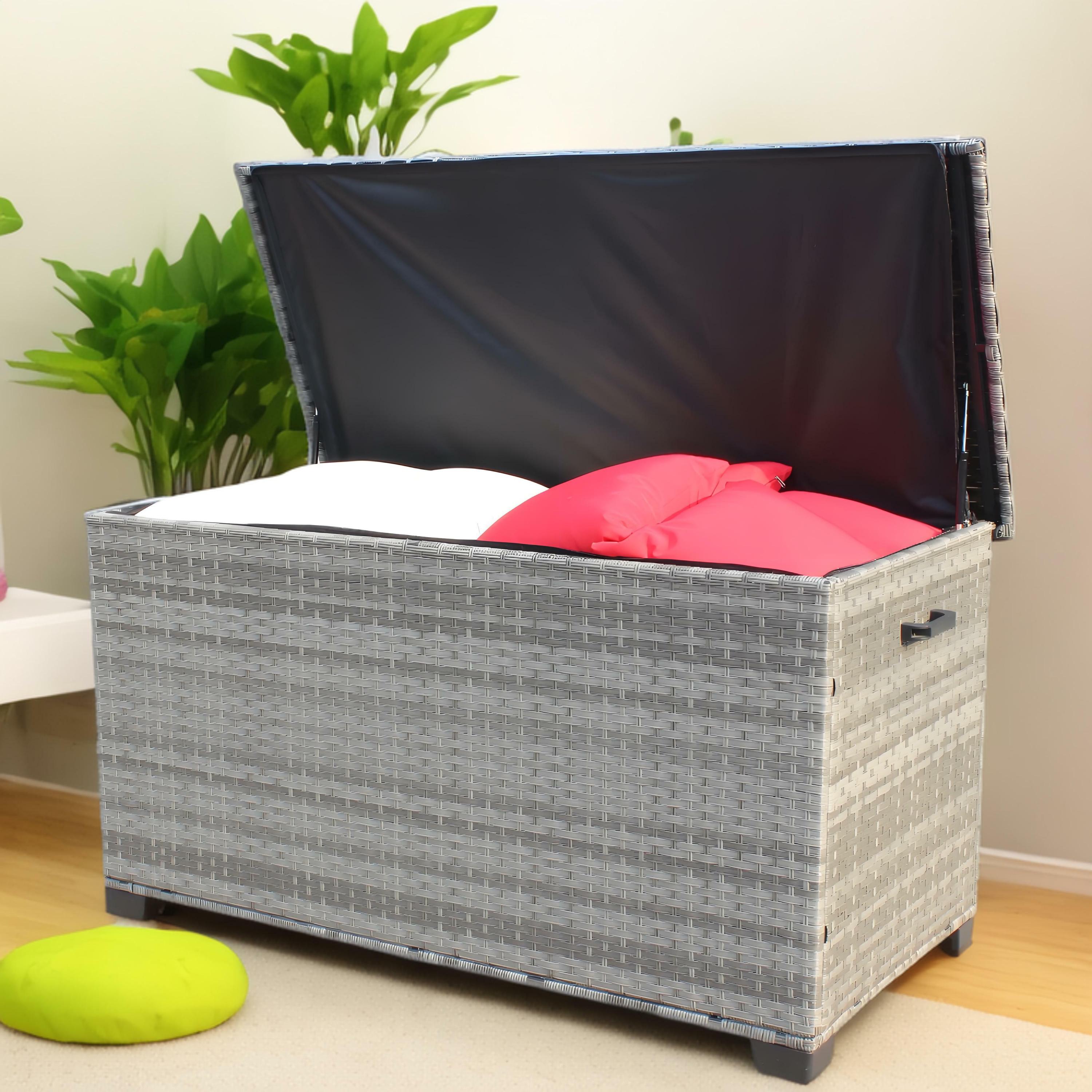 148 Gallon Wicker Patio Furniture Storage Box (Grey)