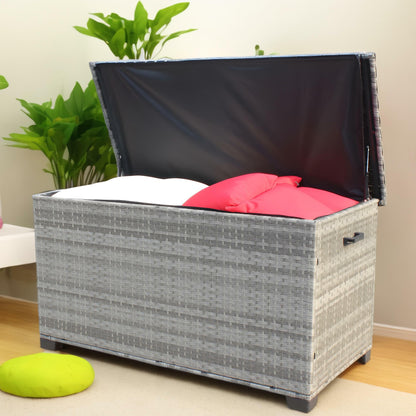 148 Gallon Wicker Patio Furniture Storage Box (Grey)