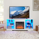TV Stand Electric Fireplace TV Stand with Glass Shelves, 3D Fireplace TV Stand with LED Lights Wood with USB Charging Outlet Modern Television Table Center for TV up to 32-62' White 58''W*15.5''D*24.4