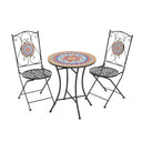 Lambert Outdoor Chat Set with Ceramic Tile Inlay and Ornate Iron Design in Black and Red