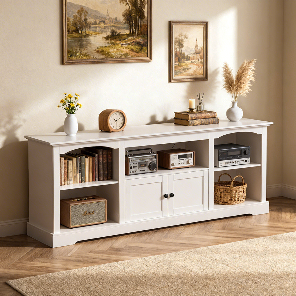 COMHOMA 71"/70"/59" TV Stand up to 80 Inch TV, Modern Farmhouse Entertainment Center with Open Storage Shelves and Cable Management Holes for Living Room H1004