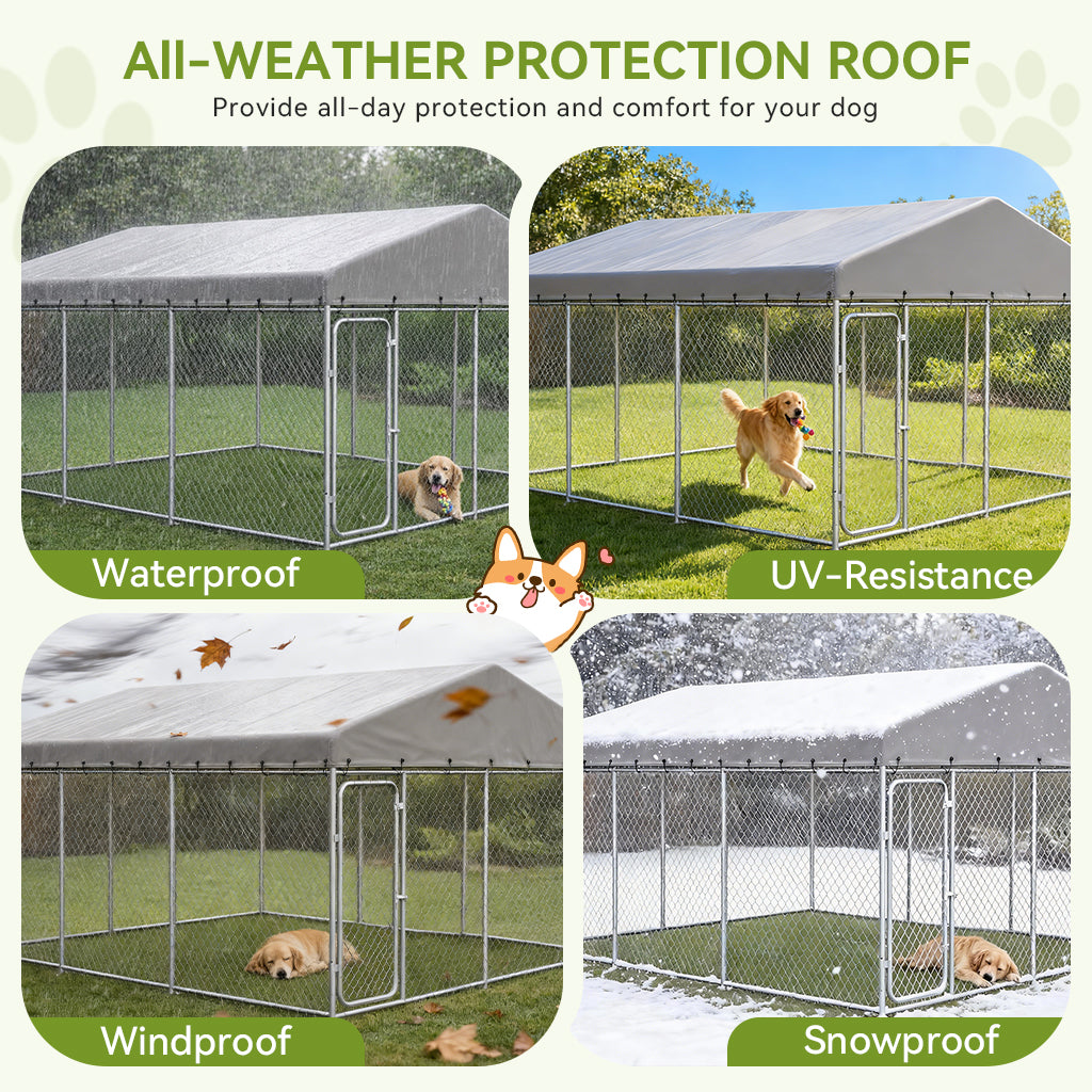 [SUMMER CLEARANCE] 7.5'x7.5'/11'*15' COMHOMA® Outdoor Dog Kennel with All Weather Resistant Roof OT-GD05-2