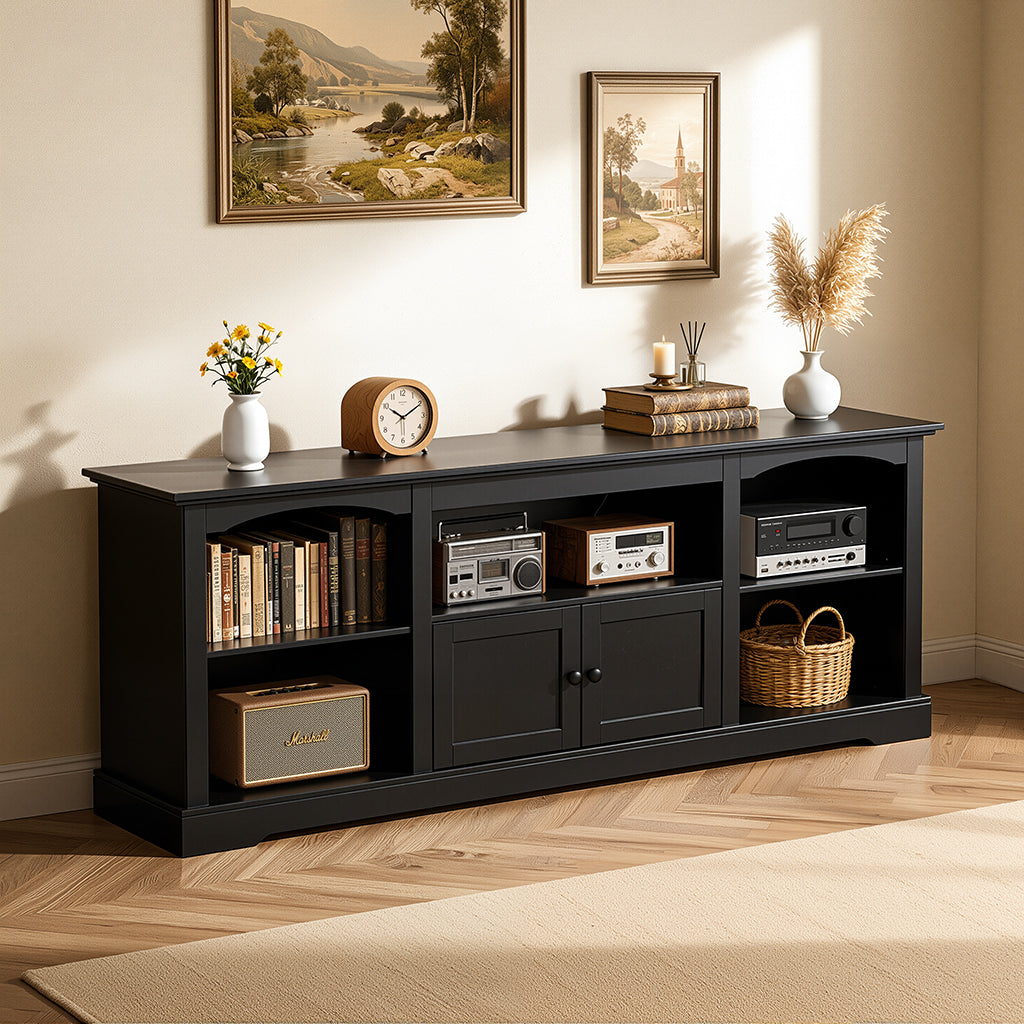 COMHOMA 71"/70"/59" TV Stand up to 80 Inch TV, Modern Farmhouse Entertainment Center with Open Storage Shelves and Cable Management Holes for Living Room H1004