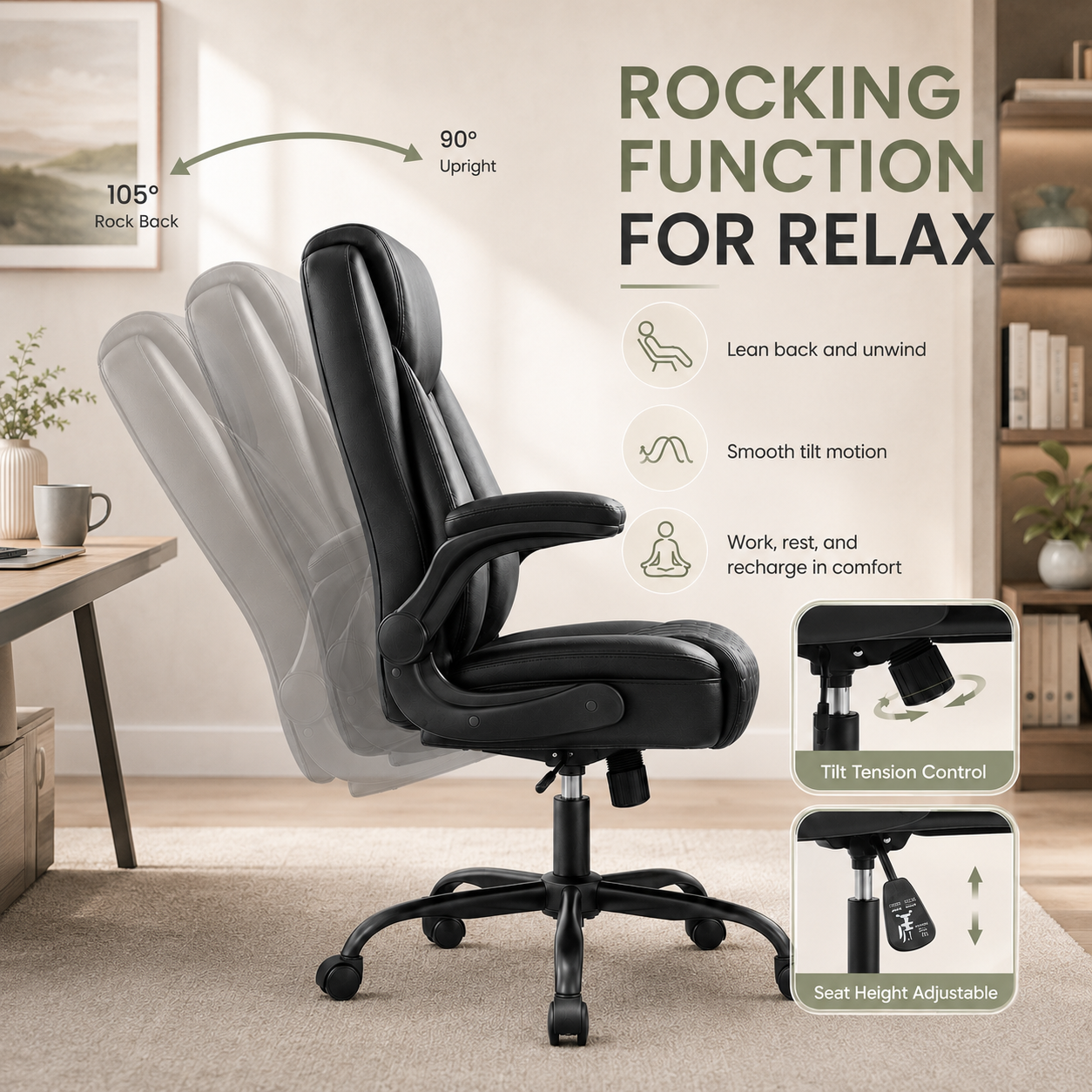 GTPLAYER Office Executive Chair with Flip-up Arms, Ink Black - AMZ