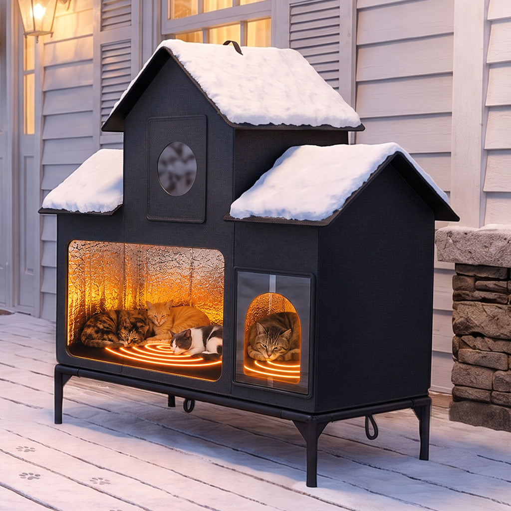 LUCKLIFE® Extra Large Heated Cat House for Outside, 100% Weatherproof, 27.9"W x 16.5"D x 32.7"H, PET07