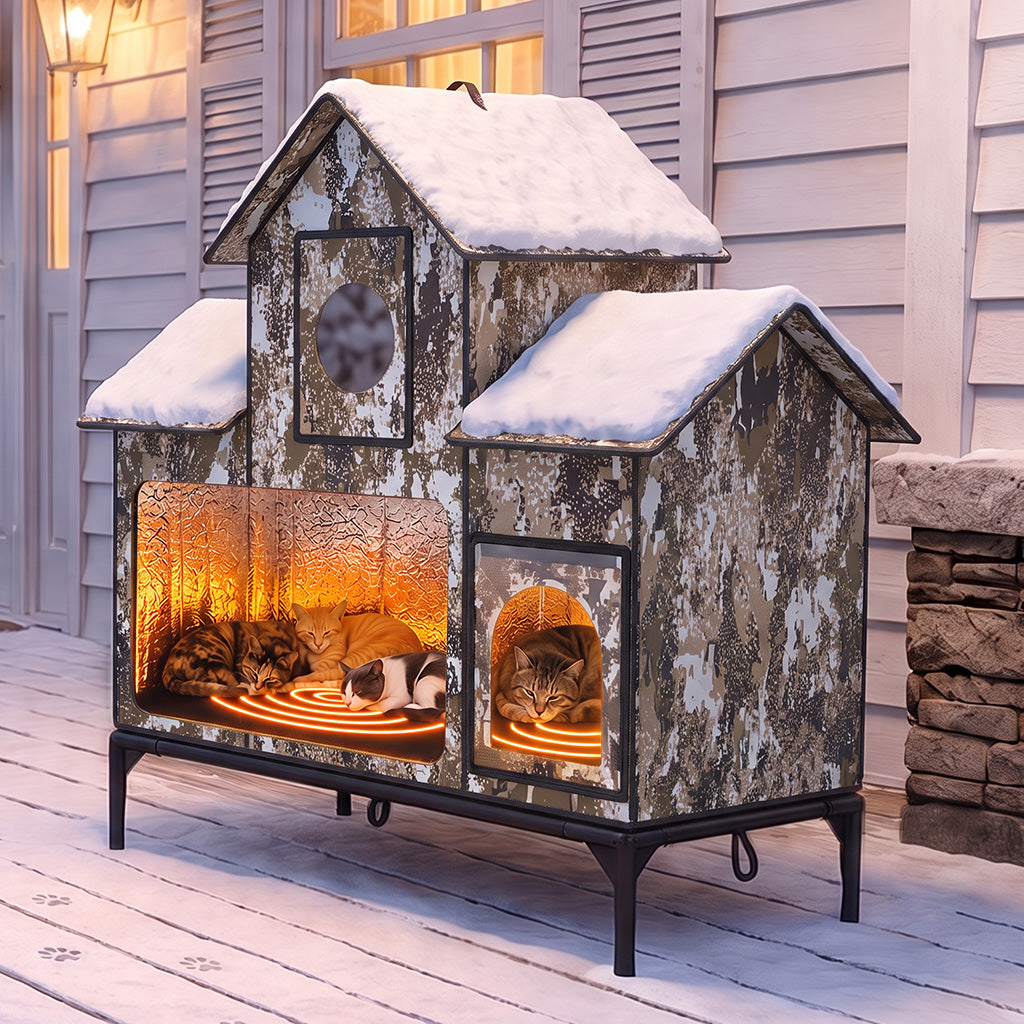 LUCKLIFE® Extra Large Heated Cat House for Outside, 100% Weatherproof, 27.9"W x 16.5"D x 32.7"H, PET07