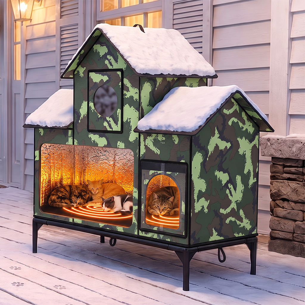LUCKLIFE® Extra Large Heated Cat House for Outside, 100% Weatherproof, 27.9"W x 16.5"D x 32.7"H, PET07
