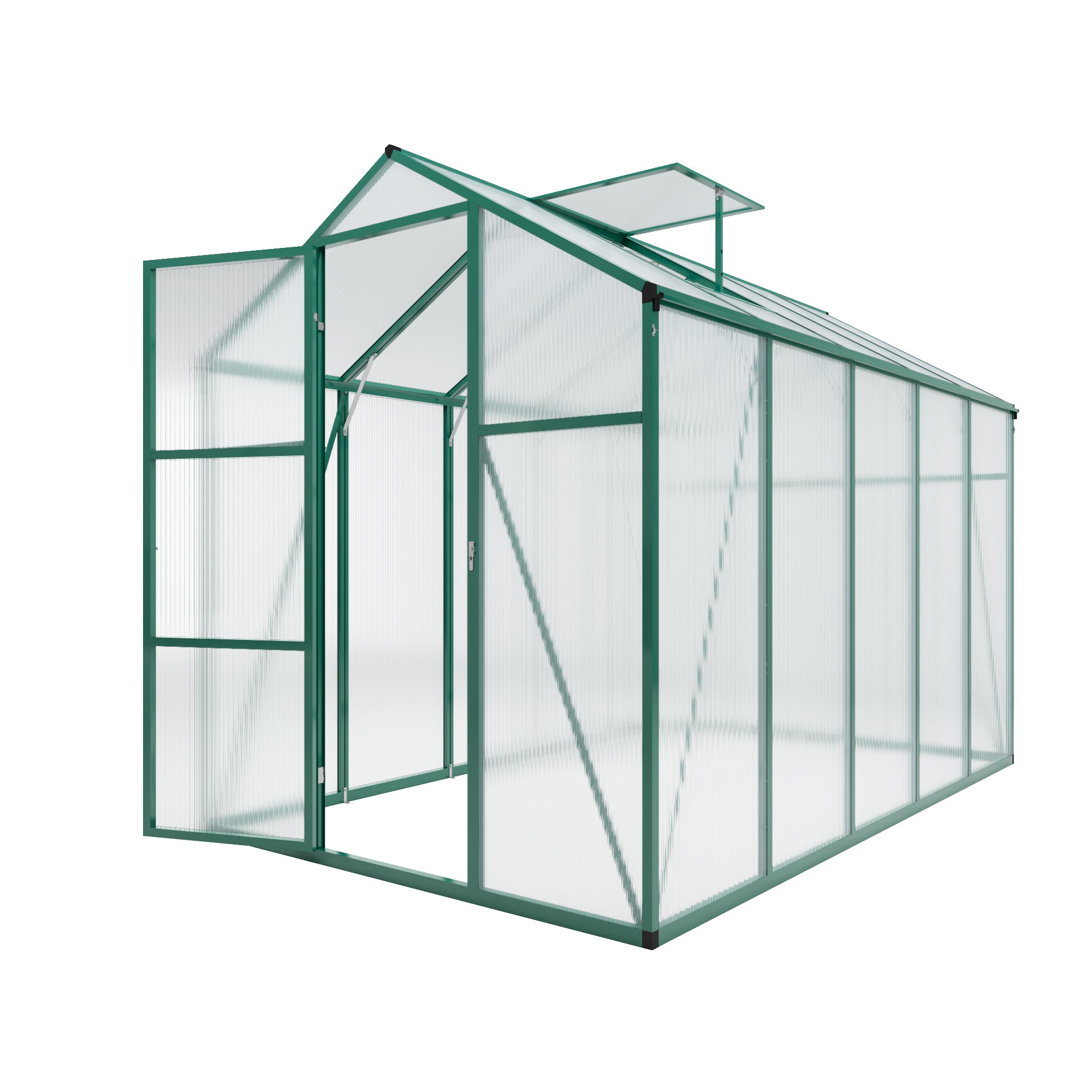 Aluminum Alloy Walk-in Greenhouse 6x10 FT Polycarbonate with Raised Base and Anchors for All-Season Outdoor Use in Green