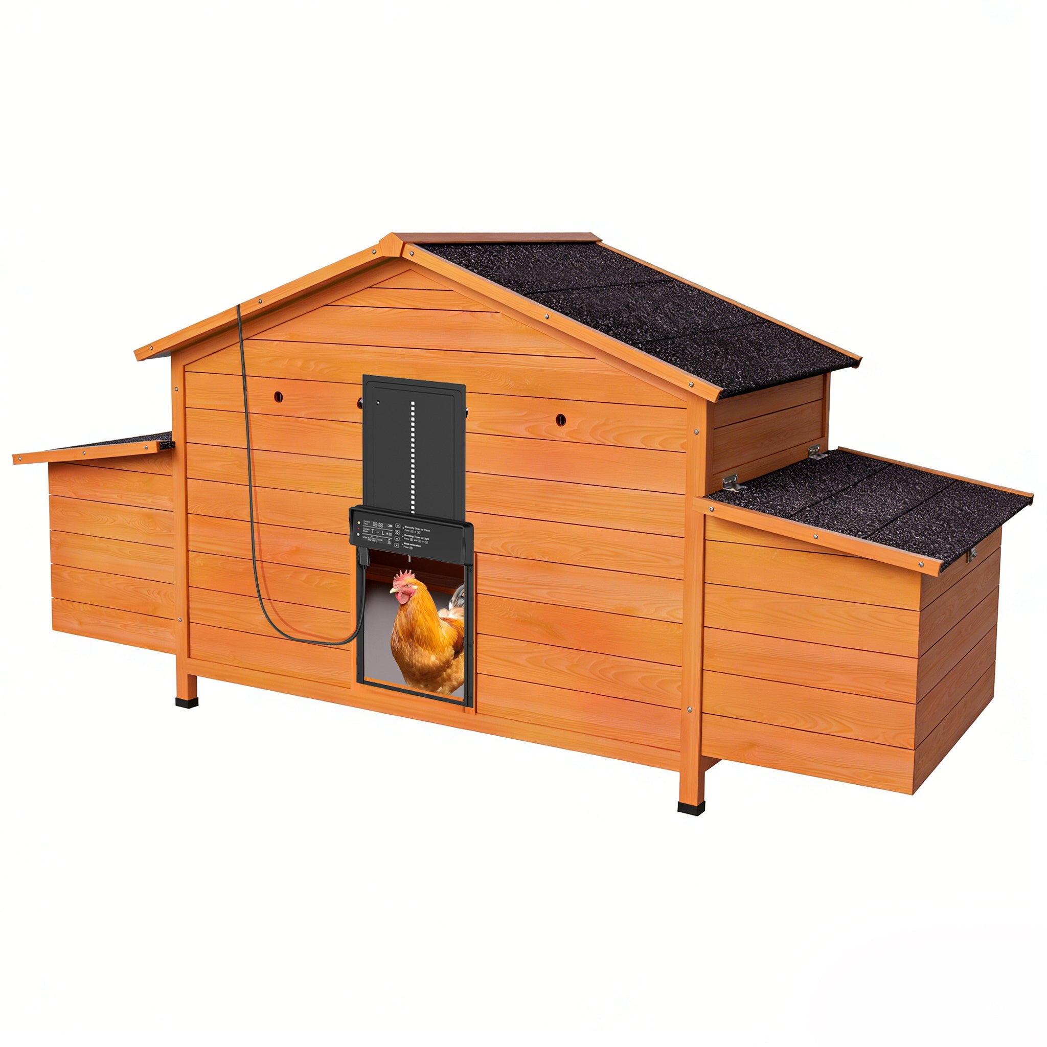 Automatic Chicken Coop with Solar-Powered Door, Weatherproof Design, Ventilated, with 2 Nesting Boxes, Timer & Light Sensor – Durable Outdoor Chicken House with Pull-Out Tray for Easy Cleaning