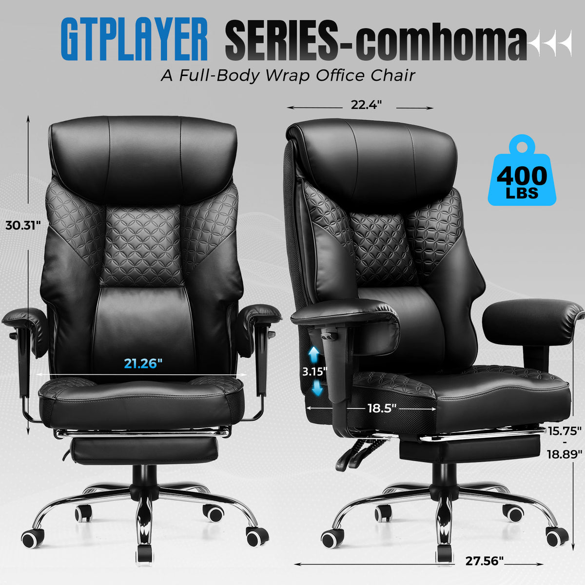 COMHOMA® Big and Tall Office Chair 400lbs, 90°-150° Recline CH810