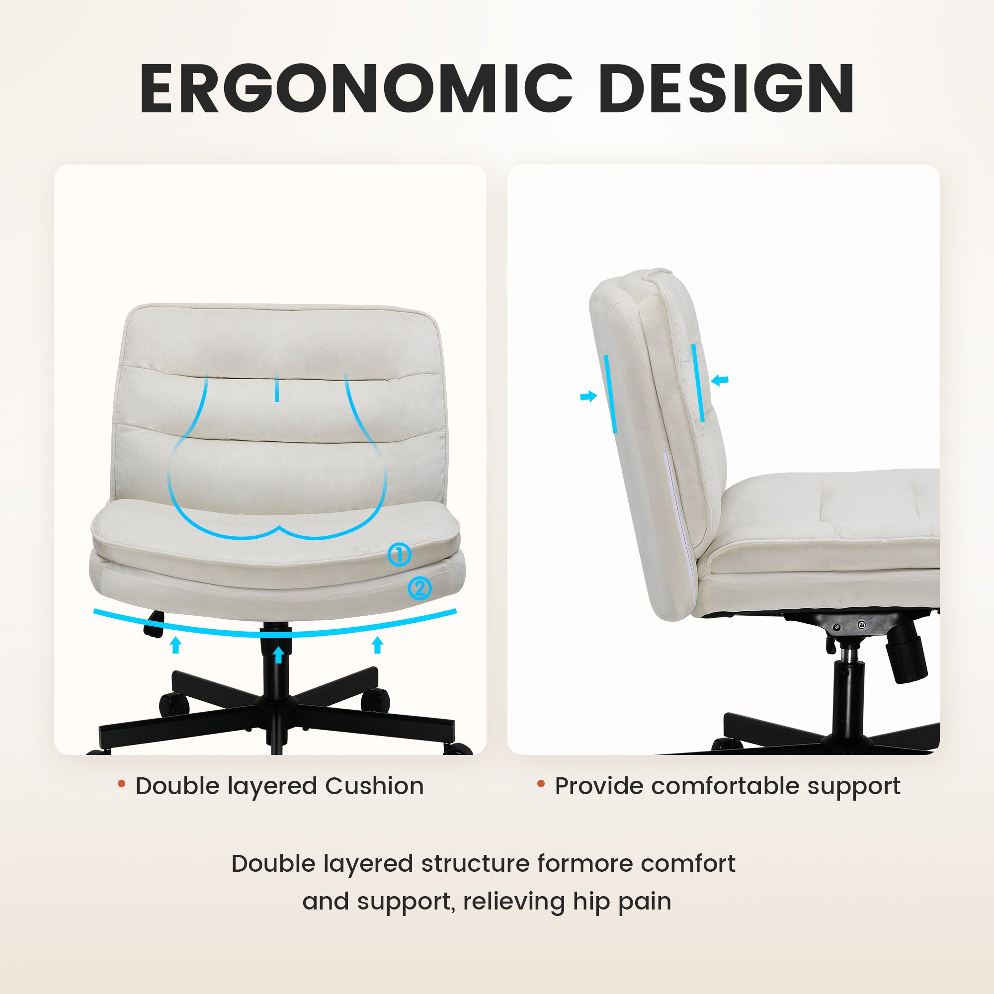 COMHOMA Armless Adjustable Criss Cross Vanity Computer Chair CH310