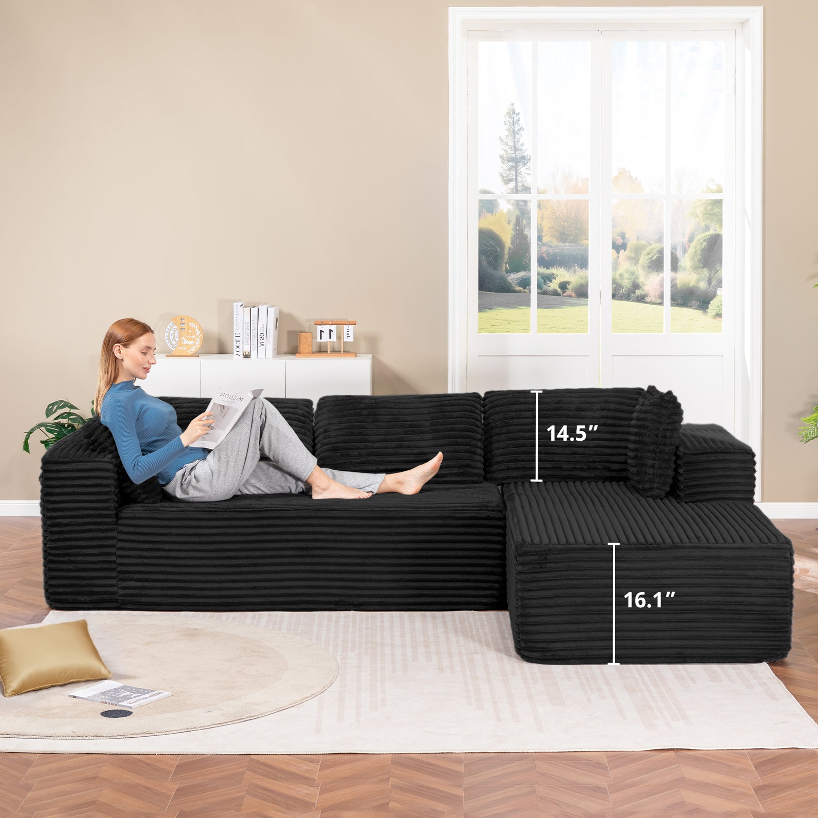 COMHOMA Modular Sectional Couch with L/R-Shape Chaise, Corduroy Upholstery & No Assembly Required B10