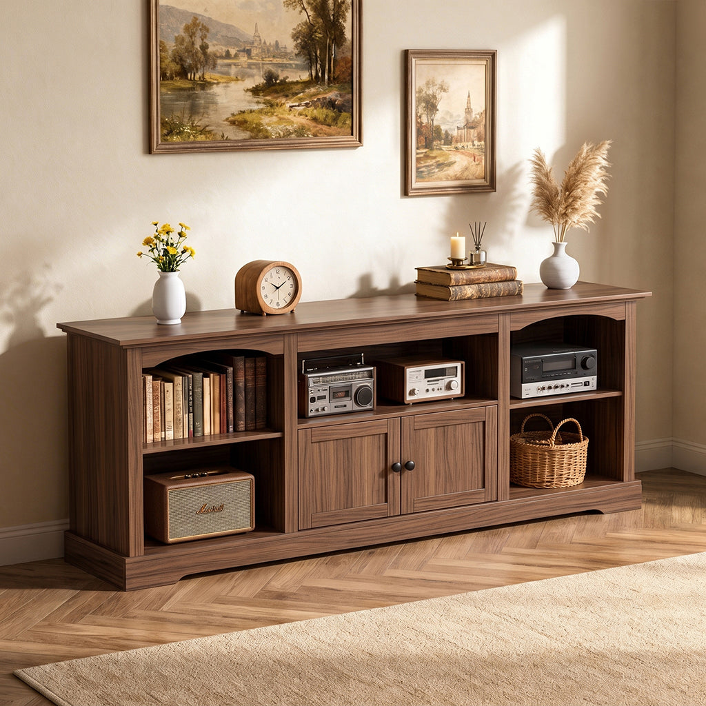 COMHOMA® 71" TV Stand for up to 80 Inch TV, Modern Farmhouse Entertainment Center with Open Storage Shelves and Cable Management Holes for Living Room H1004