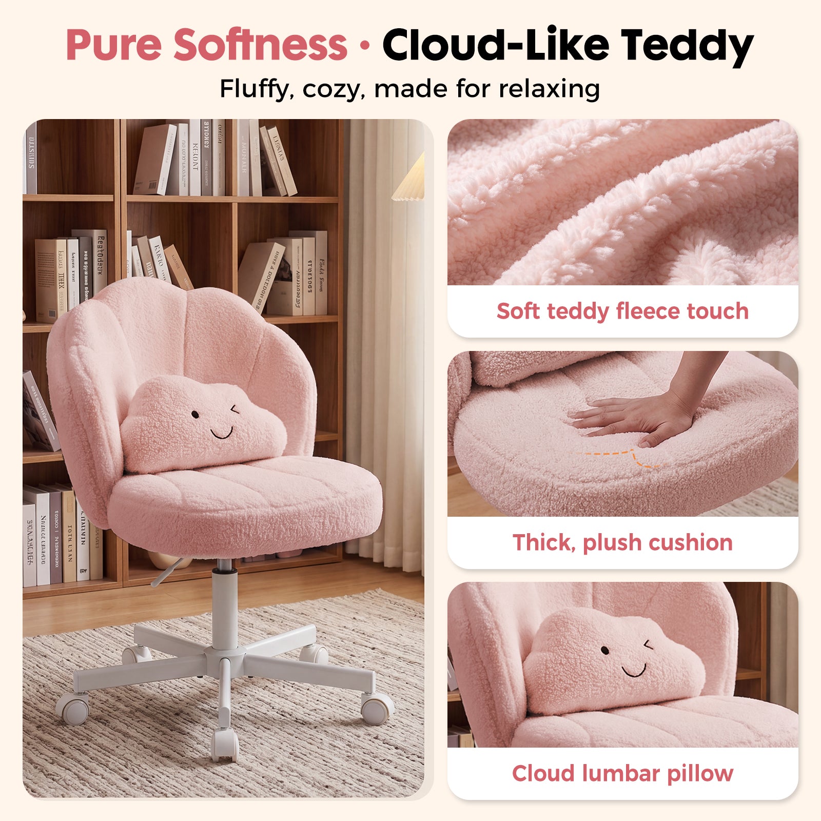 COMHOMA Petal Cute Vanity Chair, Height Adjustable CH718