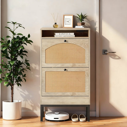 Shoe Storage Cabinet with 2 Flip Drawers & Charging Station