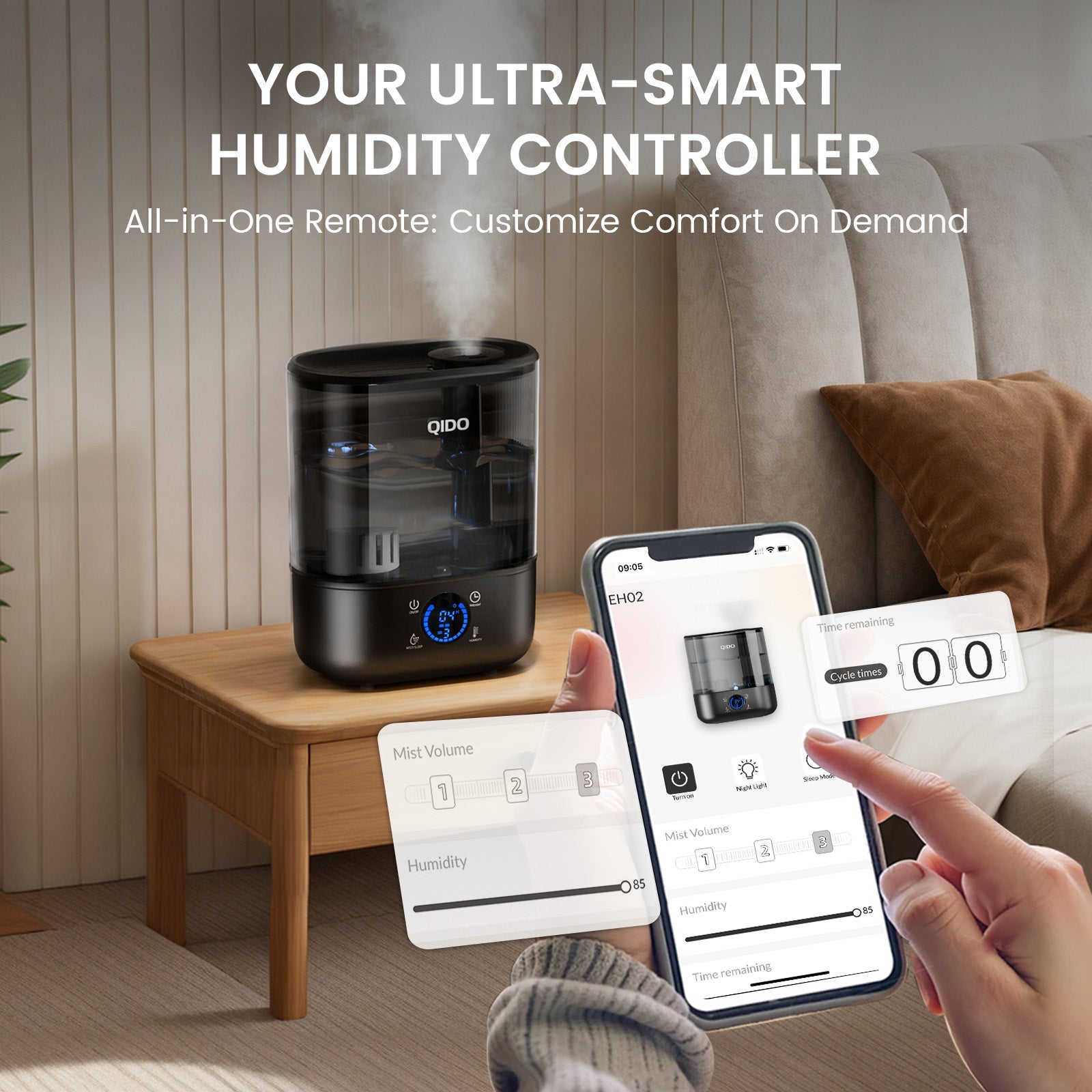 LUCKLIFE Smart Humidifiers for Bedroom,5L Top Fill Cool Mist & 36H Runtime Ultrasonic Humidifier,Quiet 28dB Essential Oil Diffuser for Baby & Plants, EH02