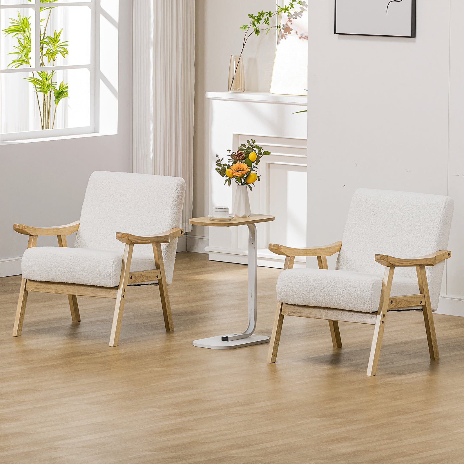 COMHOMA Solid Nature Wood Mid Century Modern Accent Chair H004