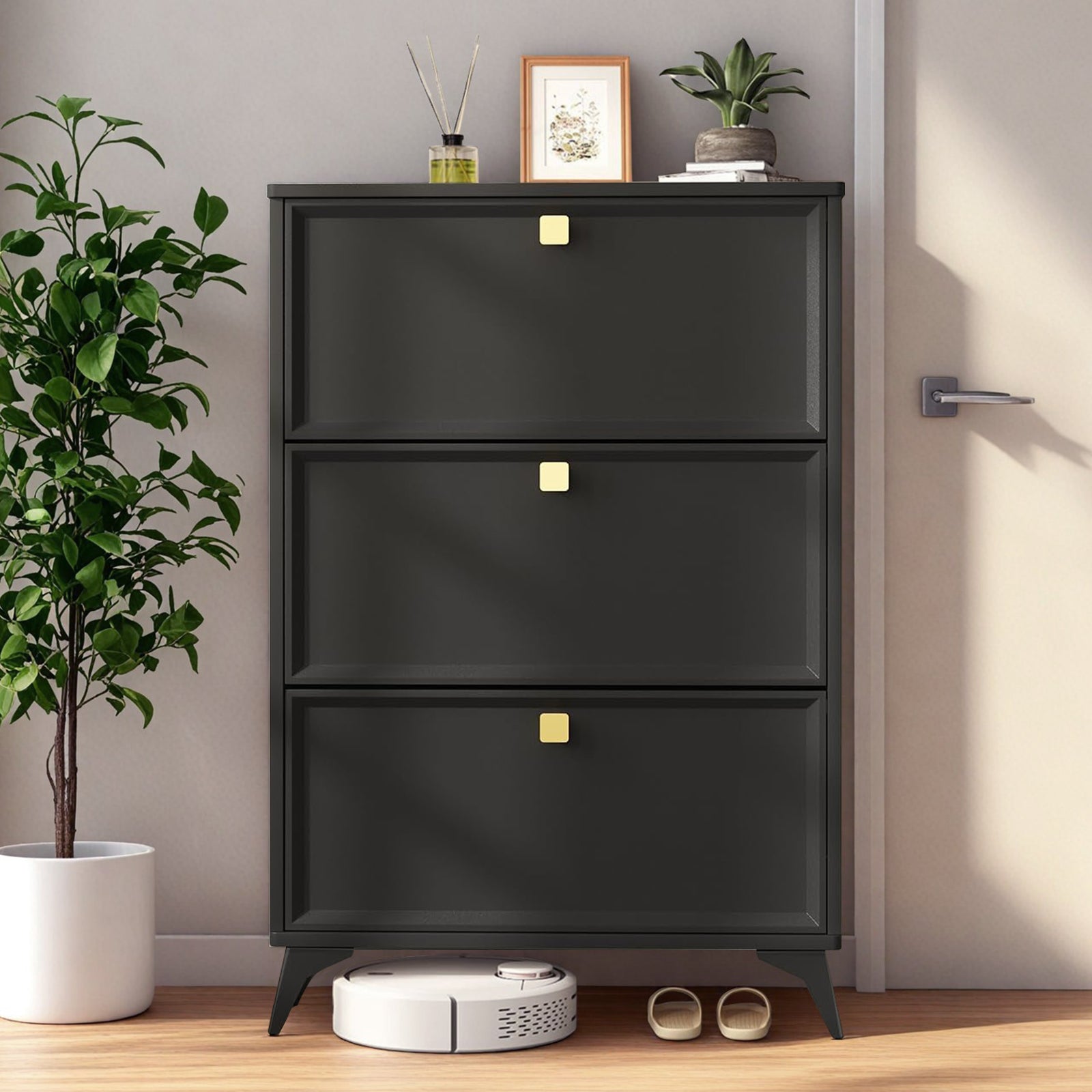 COMHOMA Shoe Storage Cabinet with 3  Flip Drawers