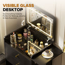 LUCKLIFE Small Makeup Vanity Desk with Mirror and Lights, Small 3 in 1 Vanity Table with Visible Glass Top, Flip Top & 3 Drawers B500